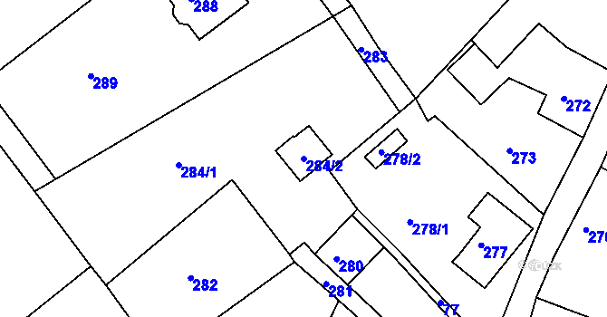 Parcela st. 284/2 v KÚ Hodkovice nad Mohelkou, Katastrální mapa