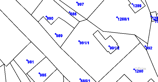 Parcela st. 991/1 v KÚ Hodkovice nad Mohelkou, Katastrální mapa