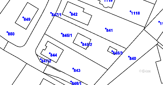 Parcela st. 845/2 v KÚ Hodkovice nad Mohelkou, Katastrální mapa