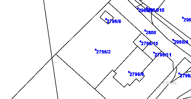 Parcela st. 2796/2 v KÚ Hodkovice nad Mohelkou, Katastrální mapa