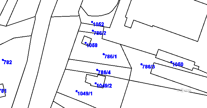 Parcela st. 786/1 v KÚ Hodkovice nad Mohelkou, Katastrální mapa