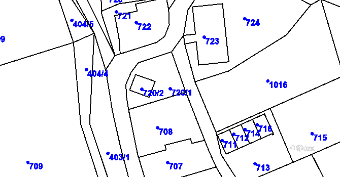 Parcela st. 720/1 v KÚ Hodkovice nad Mohelkou, Katastrální mapa