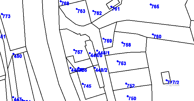 Parcela st. 448/1 v KÚ Hodkovice nad Mohelkou, Katastrální mapa