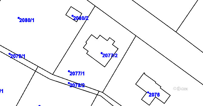 Parcela st. 2077/2 v KÚ Hodkovice nad Mohelkou, Katastrální mapa