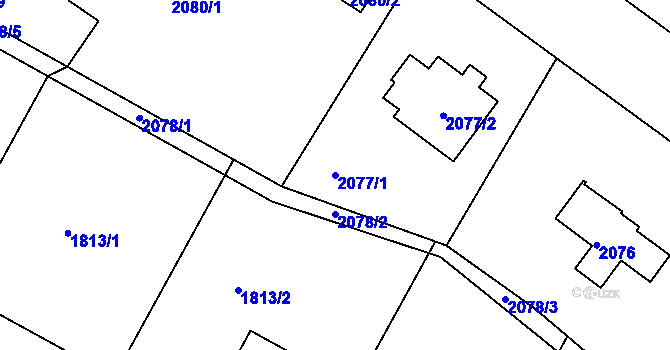 Parcela st. 2077/1 v KÚ Hodkovice nad Mohelkou, Katastrální mapa