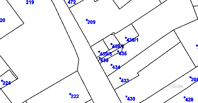 Parcela st. 439/3 v KÚ Hodkovice nad Mohelkou, Katastrální mapa