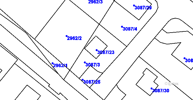 Parcela st. 3087/23 v KÚ Hodkovice nad Mohelkou, Katastrální mapa