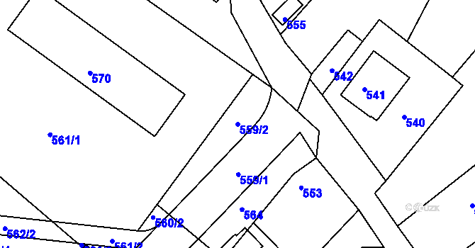 Parcela st. 559/2 v KÚ Hodkovice nad Mohelkou, Katastrální mapa