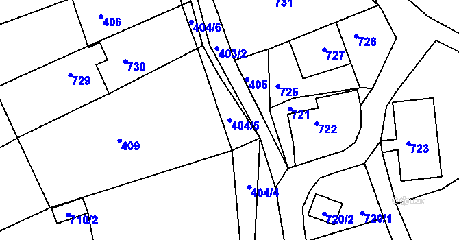 Parcela st. 404/5 v KÚ Hodkovice nad Mohelkou, Katastrální mapa