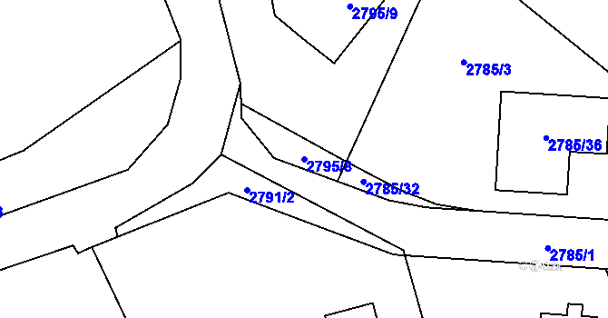 Parcela st. 2795/8 v KÚ Hodkovice nad Mohelkou, Katastrální mapa