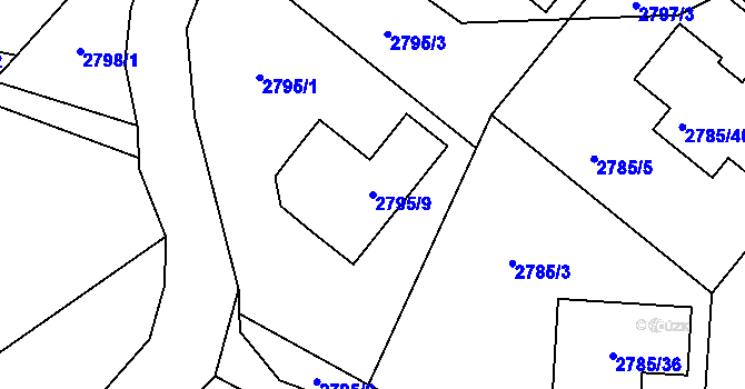 Parcela st. 2795/9 v KÚ Hodkovice nad Mohelkou, Katastrální mapa