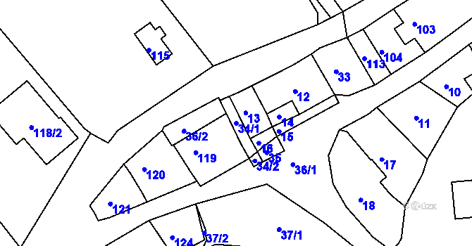 Parcela st. 34/1 v KÚ Hodkovice nad Mohelkou, Katastrální mapa