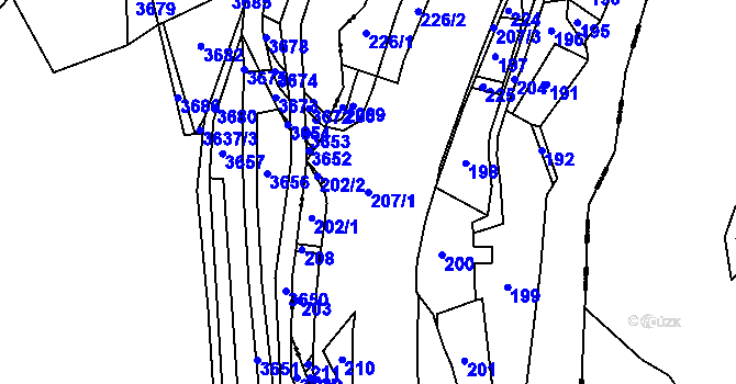 Parcela st. 207/1 v KÚ Radoňovice, Katastrální mapa
