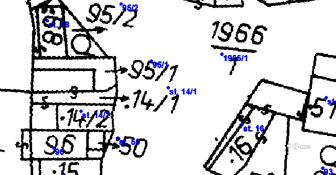 Parcela st. 14/1 v KÚ Hodonice u Bechyně, Katastrální mapa