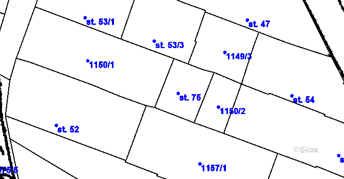 Parcela st. 75 v KÚ Hodonice u Bechyně, Katastrální mapa