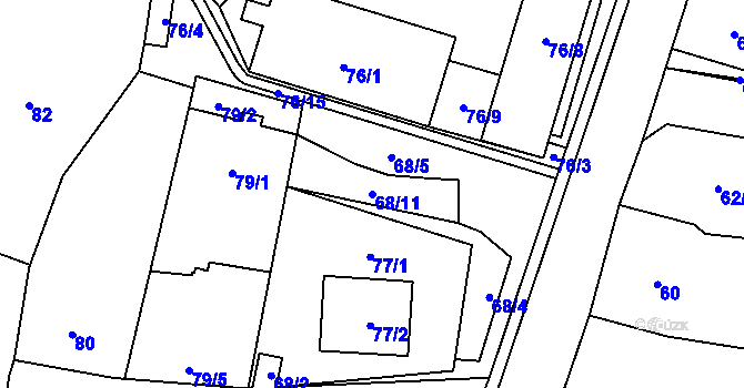 Parcela st. 68/11 v KÚ Hodonice, Katastrální mapa