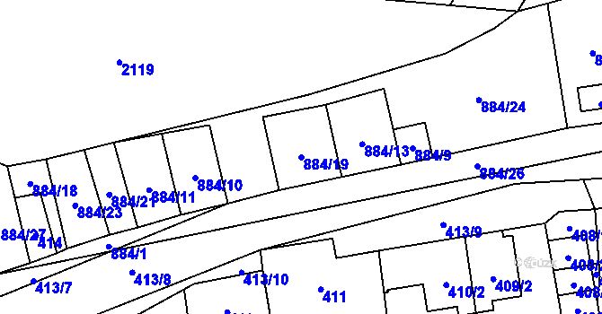 Parcela st. 884/19 v KÚ Hodonice, Katastrální mapa