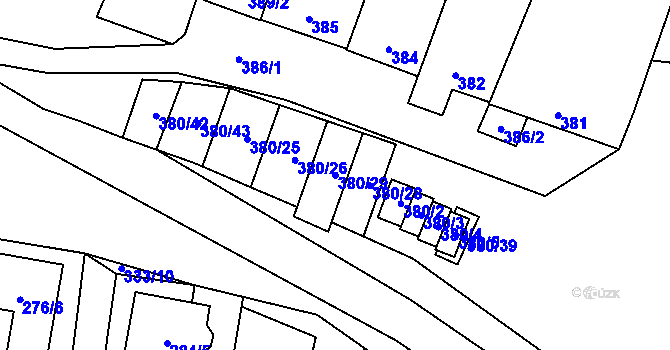 Parcela st. 380/29 v KÚ Hodonice, Katastrální mapa