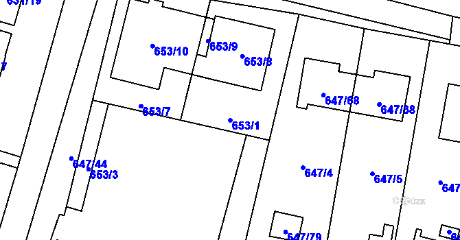 Parcela st. 653/1 v KÚ Hodonice, Katastrální mapa