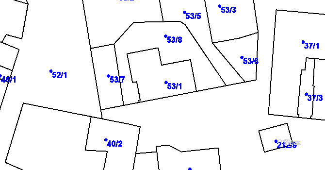 Parcela st. 53/1 v KÚ Hodonice, Katastrální mapa