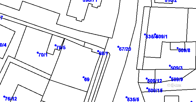 Parcela st. 68/1 v KÚ Hodonice, Katastrální mapa