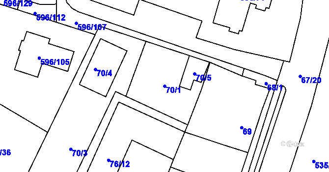 Parcela st. 70/1 v KÚ Hodonice, Katastrální mapa