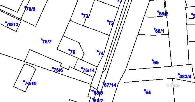 Parcela st. 74 v KÚ Hodonice, Katastrální mapa