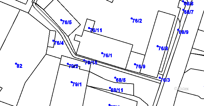 Parcela st. 76/1 v KÚ Hodonice, Katastrální mapa