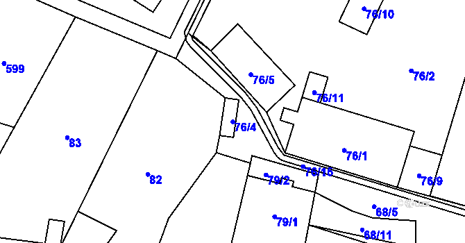 Parcela st. 76/4 v KÚ Hodonice, Katastrální mapa