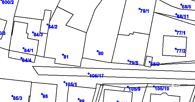 Parcela st. 80 v KÚ Hodonice, Katastrální mapa