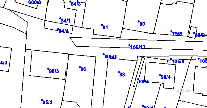 Parcela st. 105/1 v KÚ Hodonice, Katastrální mapa