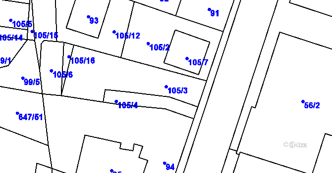 Parcela st. 105/3 v KÚ Hodonice, Katastrální mapa