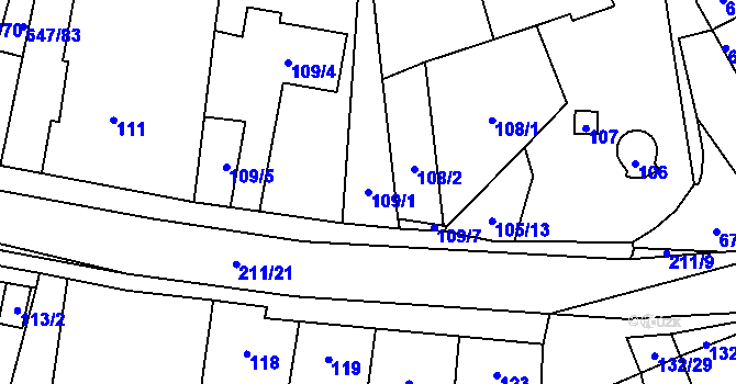 Parcela st. 109/1 v KÚ Hodonice, Katastrální mapa