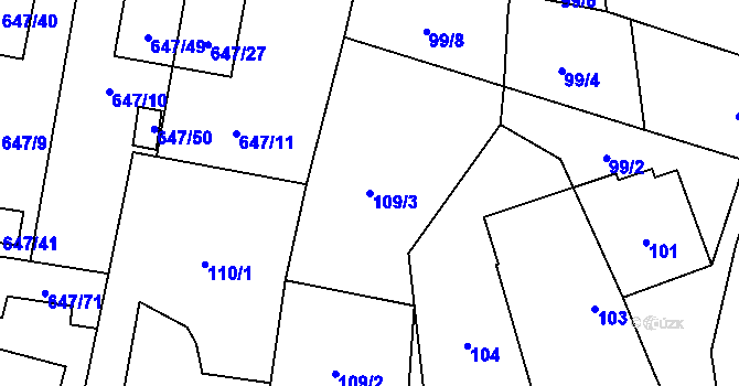 Parcela st. 109/3 v KÚ Hodonice, Katastrální mapa