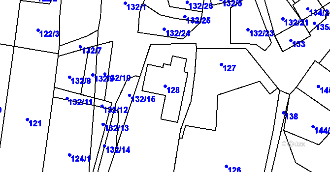 Parcela st. 128 v KÚ Hodonice, Katastrální mapa
