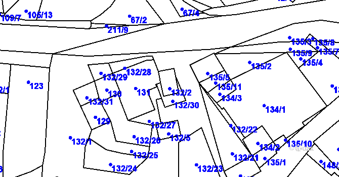 Parcela st. 132/2 v KÚ Hodonice, Katastrální mapa