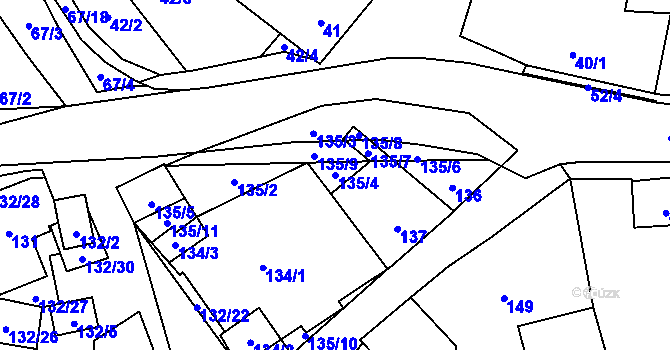 Parcela st. 135/4 v KÚ Hodonice, Katastrální mapa