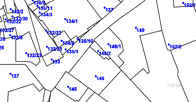 Parcela st. 148/2 v KÚ Hodonice, Katastrální mapa