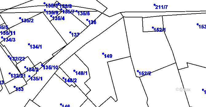 Parcela st. 149 v KÚ Hodonice, Katastrální mapa
