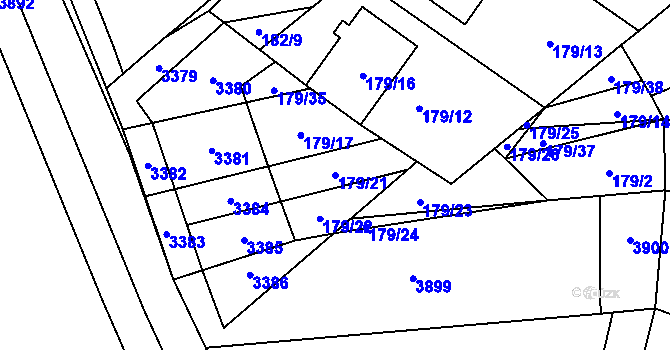 Parcela st. 179/21 v KÚ Hodonice, Katastrální mapa