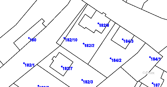 Parcela st. 182/2 v KÚ Hodonice, Katastrální mapa