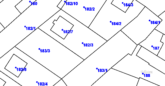 Parcela st. 182/3 v KÚ Hodonice, Katastrální mapa