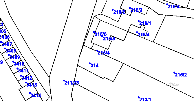 Parcela st. 215/4 v KÚ Hodonice, Katastrální mapa