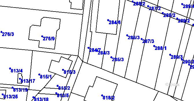Parcela st. 284/3 v KÚ Hodonice, Katastrální mapa