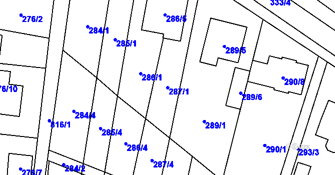Parcela st. 287/1 v KÚ Hodonice, Katastrální mapa