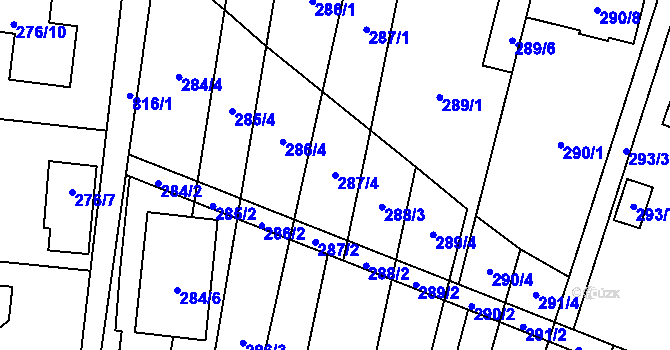 Parcela st. 287/4 v KÚ Hodonice, Katastrální mapa