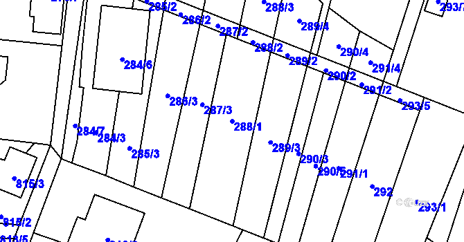 Parcela st. 288/1 v KÚ Hodonice, Katastrální mapa