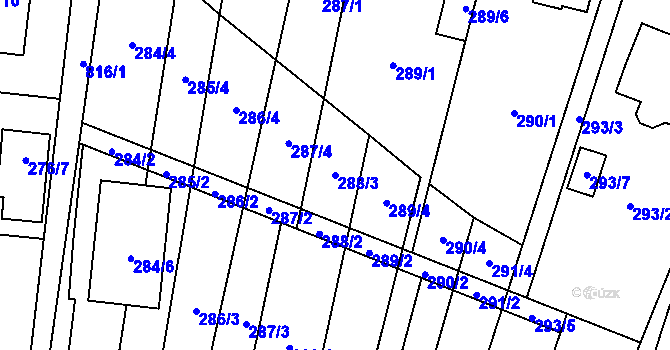 Parcela st. 288/3 v KÚ Hodonice, Katastrální mapa
