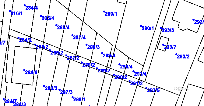 Parcela st. 289/4 v KÚ Hodonice, Katastrální mapa