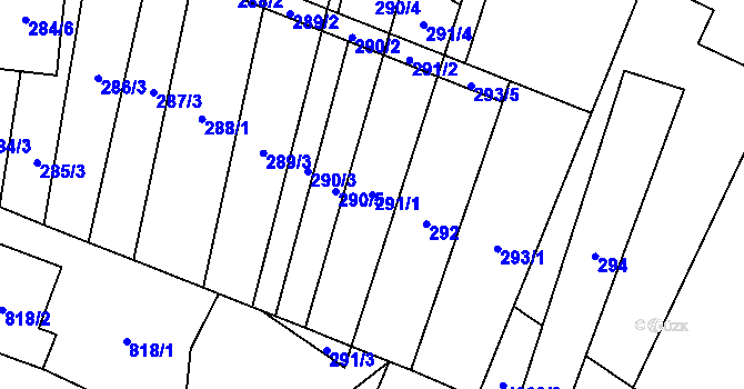 Parcela st. 291/1 v KÚ Hodonice, Katastrální mapa